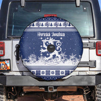 Finland Christmas Hannunvaakuna Spare Tire Cover Hyvaa Joulua Nordic Snow Lion Blue Version - Wonder Print Shop