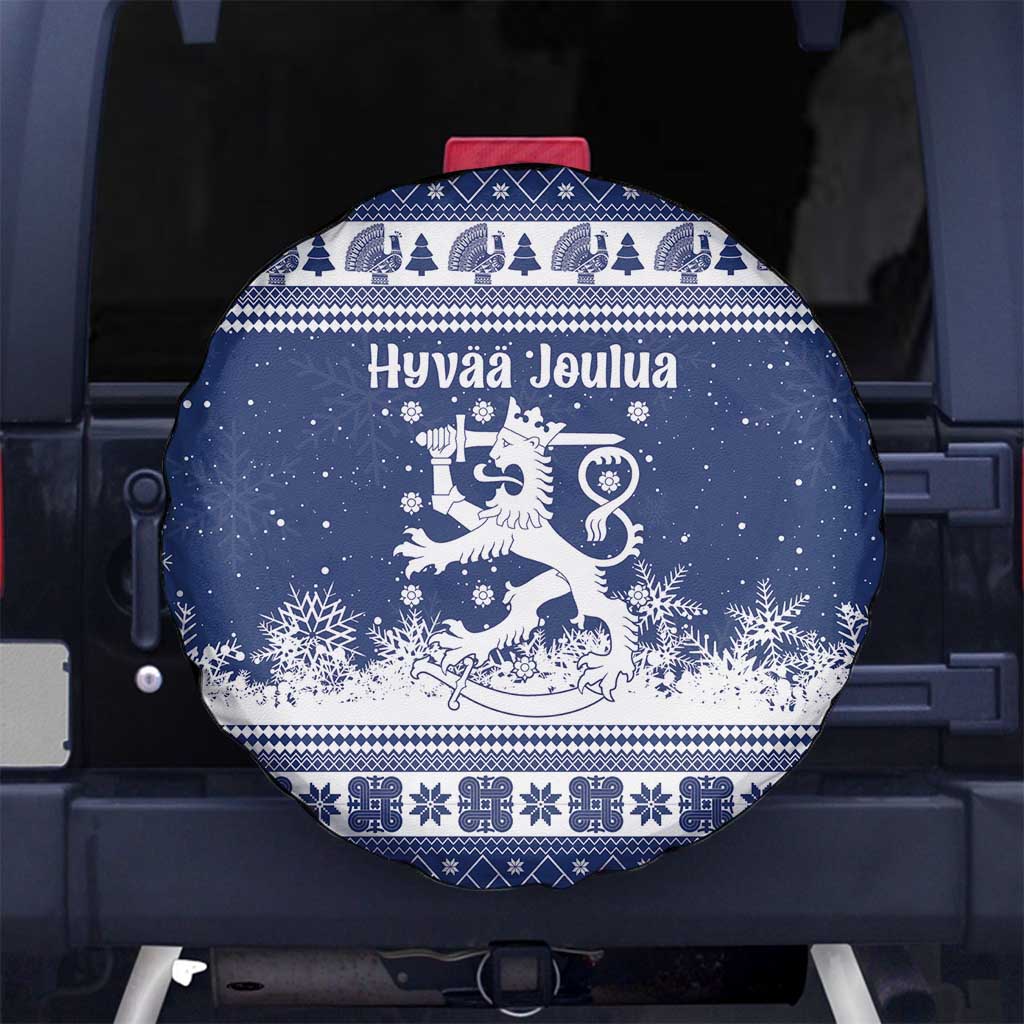 Finland Christmas Hannunvaakuna Spare Tire Cover Hyvaa Joulua Nordic Snow Lion Blue Version - Wonder Print Shop