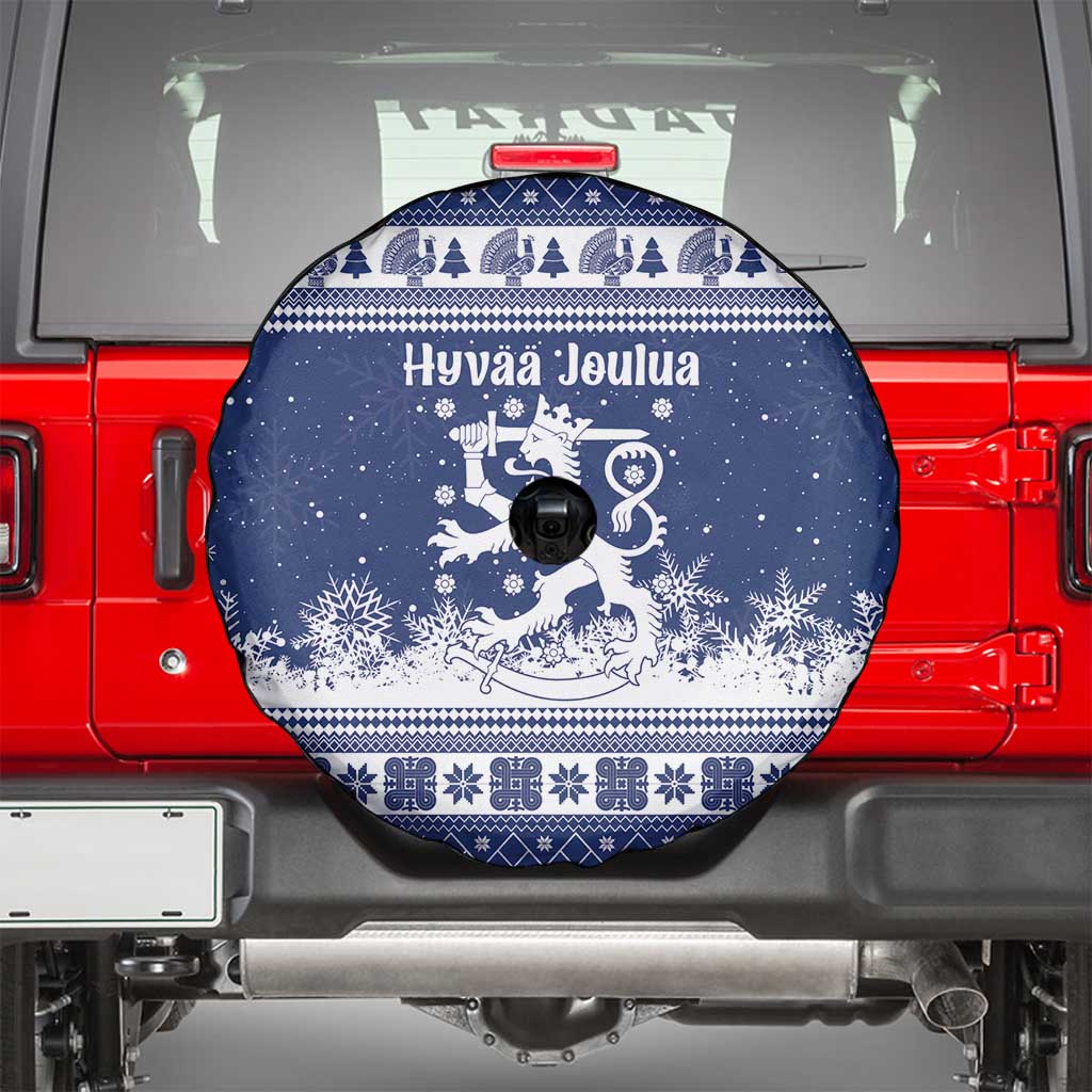 Finland Christmas Hannunvaakuna Spare Tire Cover Hyvaa Joulua Nordic Snow Lion Blue Version - Wonder Print Shop