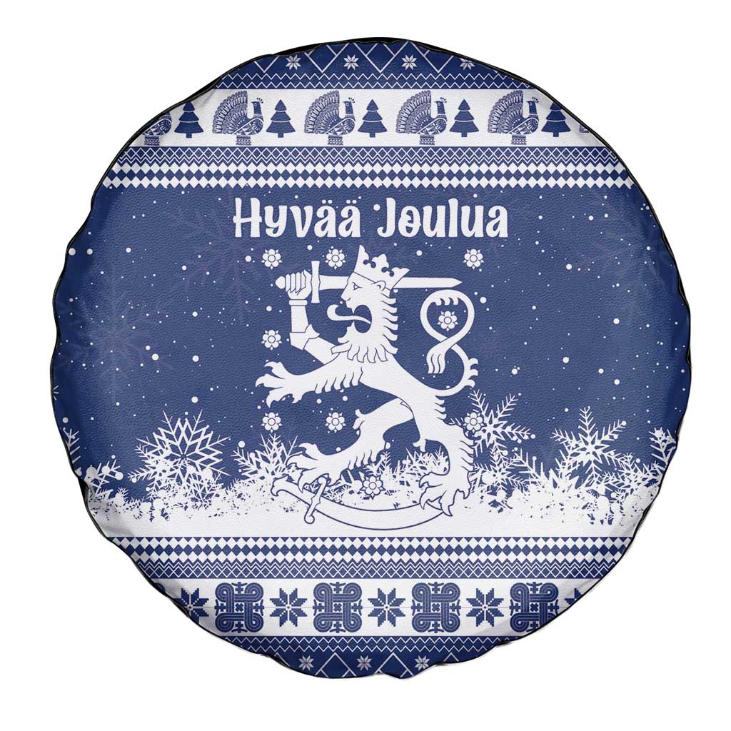 Finland Christmas Hannunvaakuna Spare Tire Cover Hyvaa Joulua Nordic Snow Lion Blue Version - Wonder Print Shop
