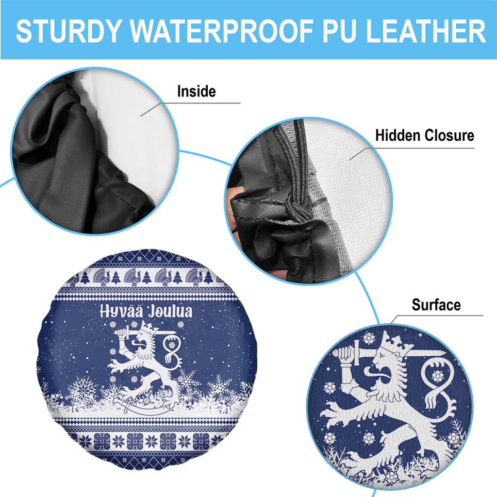 Finland Christmas Hannunvaakuna Spare Tire Cover Hyvaa Joulua Nordic Snow Lion Blue Version - Wonder Print Shop