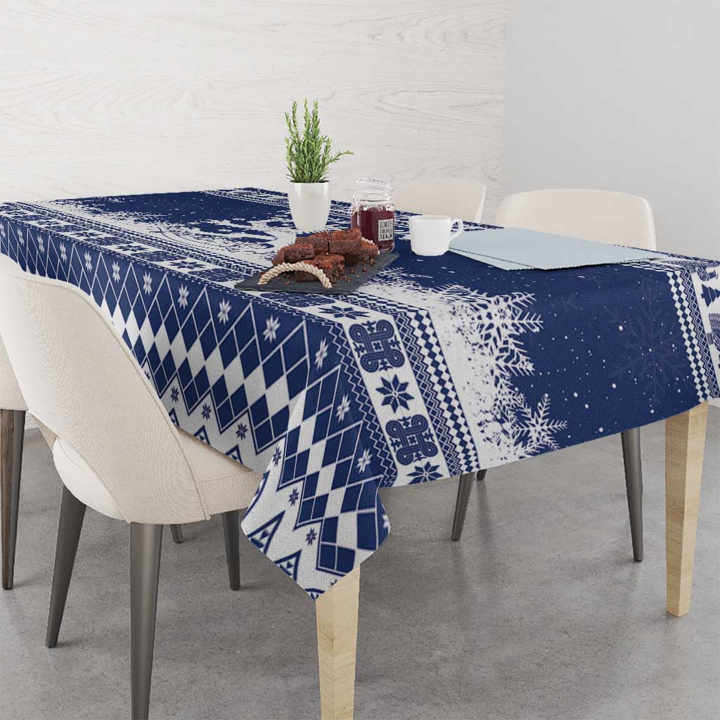 Finland Christmas Hannunvaakuna Tablecloth Hyvaa Joulua Nordic Snow Lion Blue Version - Wonder Print Shop