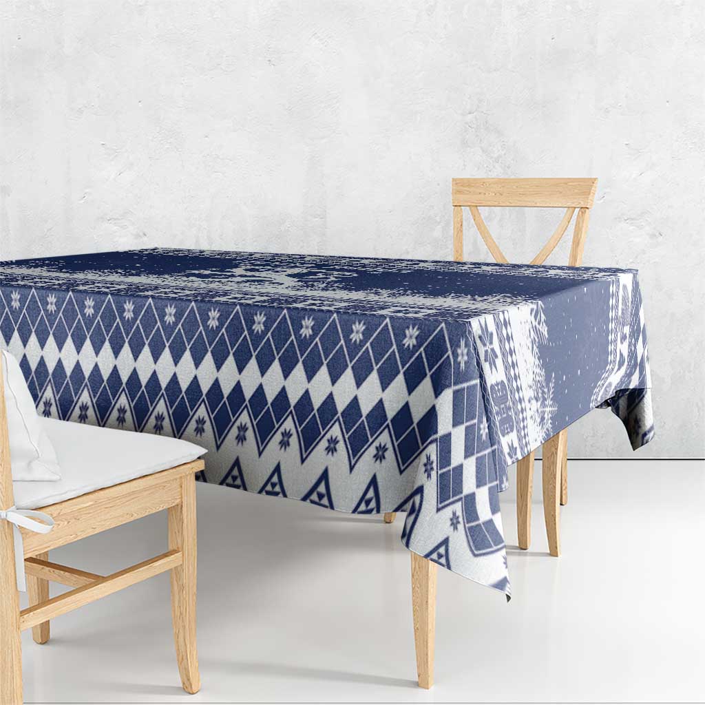 Finland Christmas Hannunvaakuna Tablecloth Hyvaa Joulua Nordic Snow Lion Blue Version - Wonder Print Shop