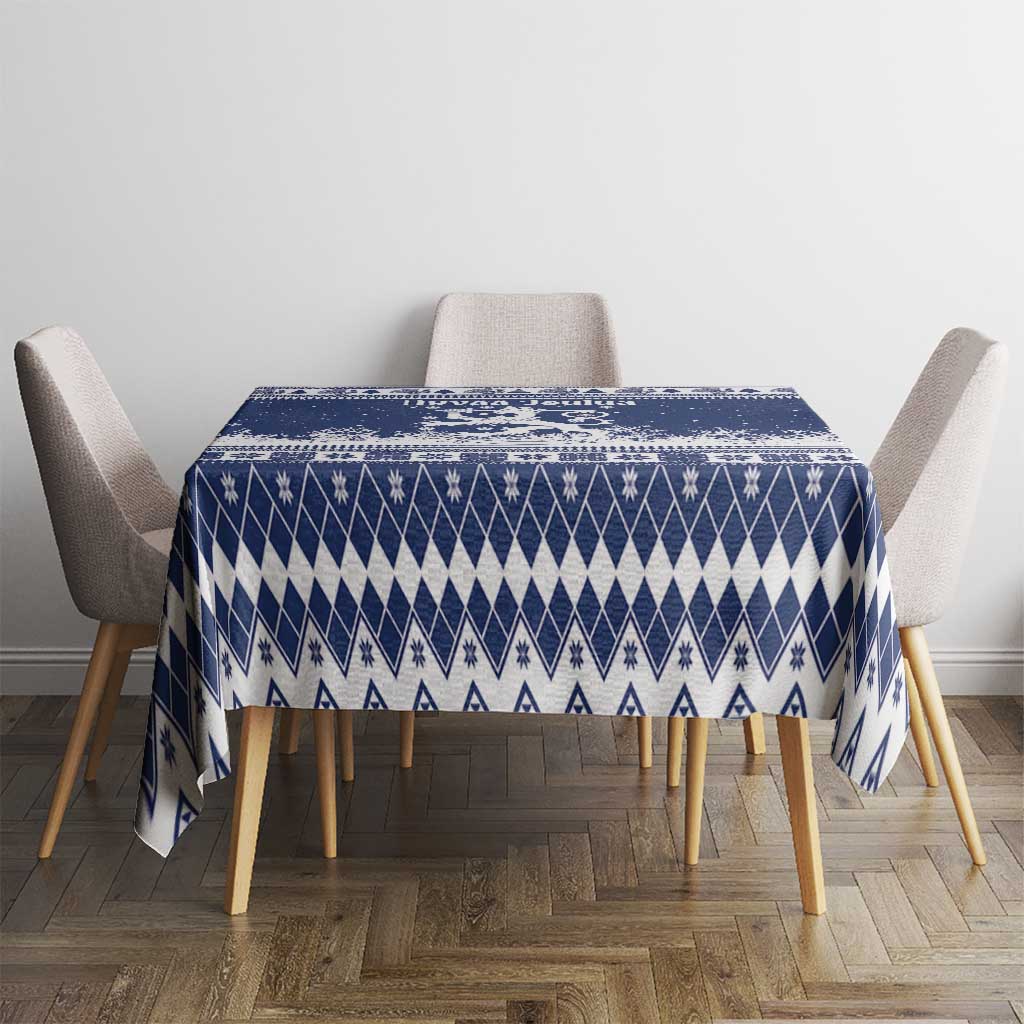 Finland Christmas Hannunvaakuna Tablecloth Hyvaa Joulua Nordic Snow Lion Blue Version - Wonder Print Shop