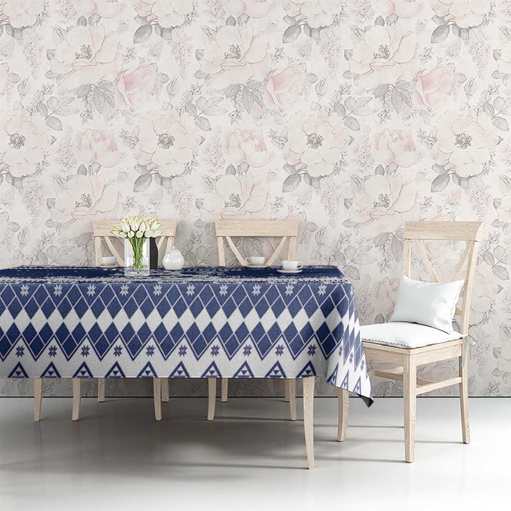 Finland Christmas Hannunvaakuna Tablecloth Hyvaa Joulua Nordic Snow Lion Blue Version - Wonder Print Shop