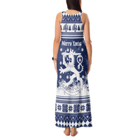 Finland Christmas Hannunvaakuna Tank Maxi Dress Hyvaa Joulua Nordic Snow Lion Blue Version - Wonder Print Shop
