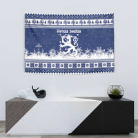 Finland Christmas Hannunvaakuna Tapestry Hyvaa Joulua Nordic Snow Lion Blue Version - Wonder Print Shop