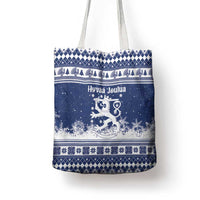 Finland Christmas Hannunvaakuna Tote Bag Hyvaa Joulua Nordic Snow Lion Blue Version - Wonder Print Shop