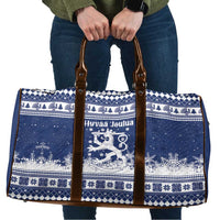 Finland Christmas Hannunvaakuna Travel Bag Hyvaa Joulua Nordic Snow Lion Blue Version - Wonder Print Shop