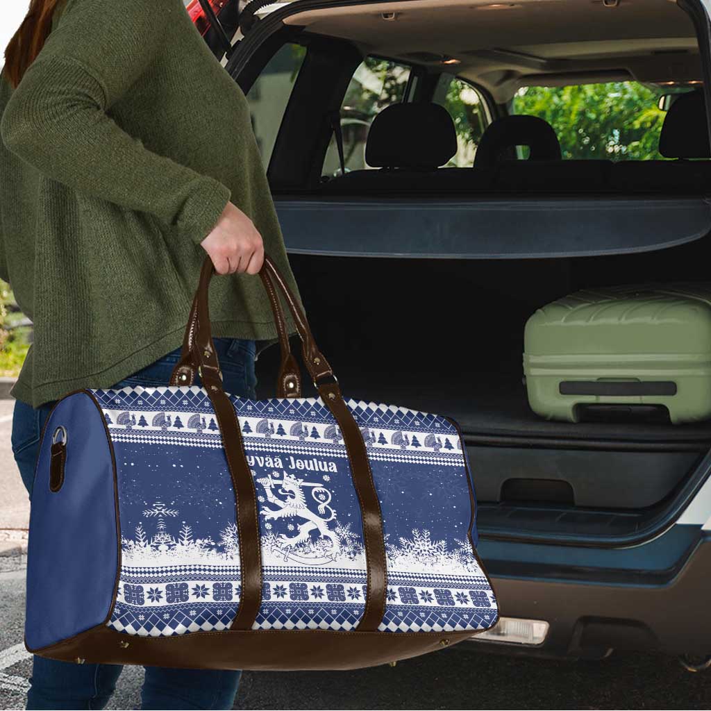 Finland Christmas Hannunvaakuna Travel Bag Hyvaa Joulua Nordic Snow Lion Blue Version - Wonder Print Shop