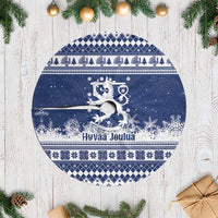 Finland Christmas Hannunvaakuna Tree Skirt Hyvaa Joulua Nordic Snow Lion Blue Version - Wonder Print Shop
