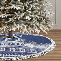 Finland Christmas Hannunvaakuna Tree Skirt Hyvaa Joulua Nordic Snow Lion Blue Version - Wonder Print Shop
