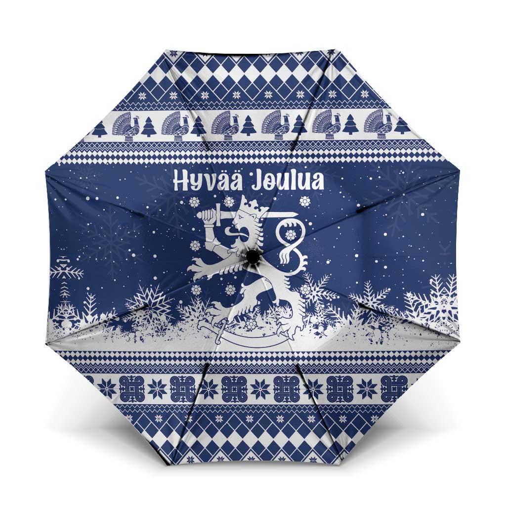 Finland Christmas Hannunvaakuna Umbrella Hyvaa Joulua Nordic Snow Lion Blue Version - Wonder Print Shop