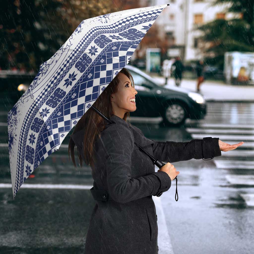 Finland Christmas Hannunvaakuna Umbrella Hyvaa Joulua Nordic Snow Lion Blue Version - Wonder Print Shop