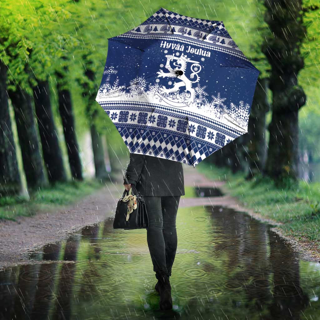 Finland Christmas Hannunvaakuna Umbrella Hyvaa Joulua Nordic Snow Lion Blue Version - Wonder Print Shop