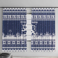 Finland Christmas Hannunvaakuna Window Curtain Hyvaa Joulua Nordic Snow Lion Blue Version - Wonder Print Shop