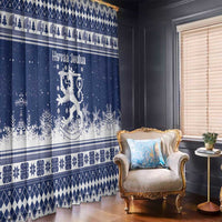 Finland Christmas Hannunvaakuna Window Curtain Hyvaa Joulua Nordic Snow Lion Blue Version - Wonder Print Shop