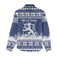 Finland Christmas Hannunvaakuna Women Casual Shirt Hyvaa Joulua Nordic Snow Lion Blue Version - Wonder Print Shop