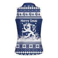 Finland Christmas Hannunvaakuna Women Sleeveless Polo Shirt Hyvaa Joulua Nordic Snow Lion Blue Version - Wonder Print Shop