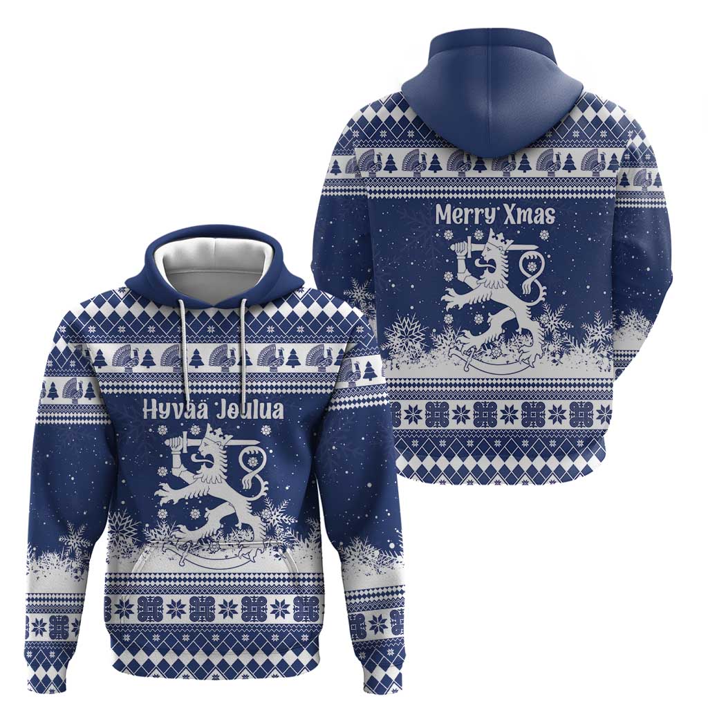 Finland Christmas Hannunvaakuna Zip Hoodie Hyvaa Joulua Nordic Snow Lion Blue Version - Wonder Print Shop