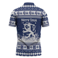 Finland Christmas Hannunvaakuna Zipper Polo Shirt Hyvaa Joulua Nordic Snow Lion Blue Version - Wonder Print Shop