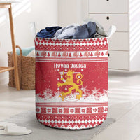 Finland Christmas Hannunvaakuna Laundry Basket Hyvaa Joulua Nordic Snow Lion Red Version - Wonder Print Shop