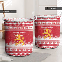 Finland Christmas Hannunvaakuna Laundry Basket Hyvaa Joulua Nordic Snow Lion Red Version - Wonder Print Shop
