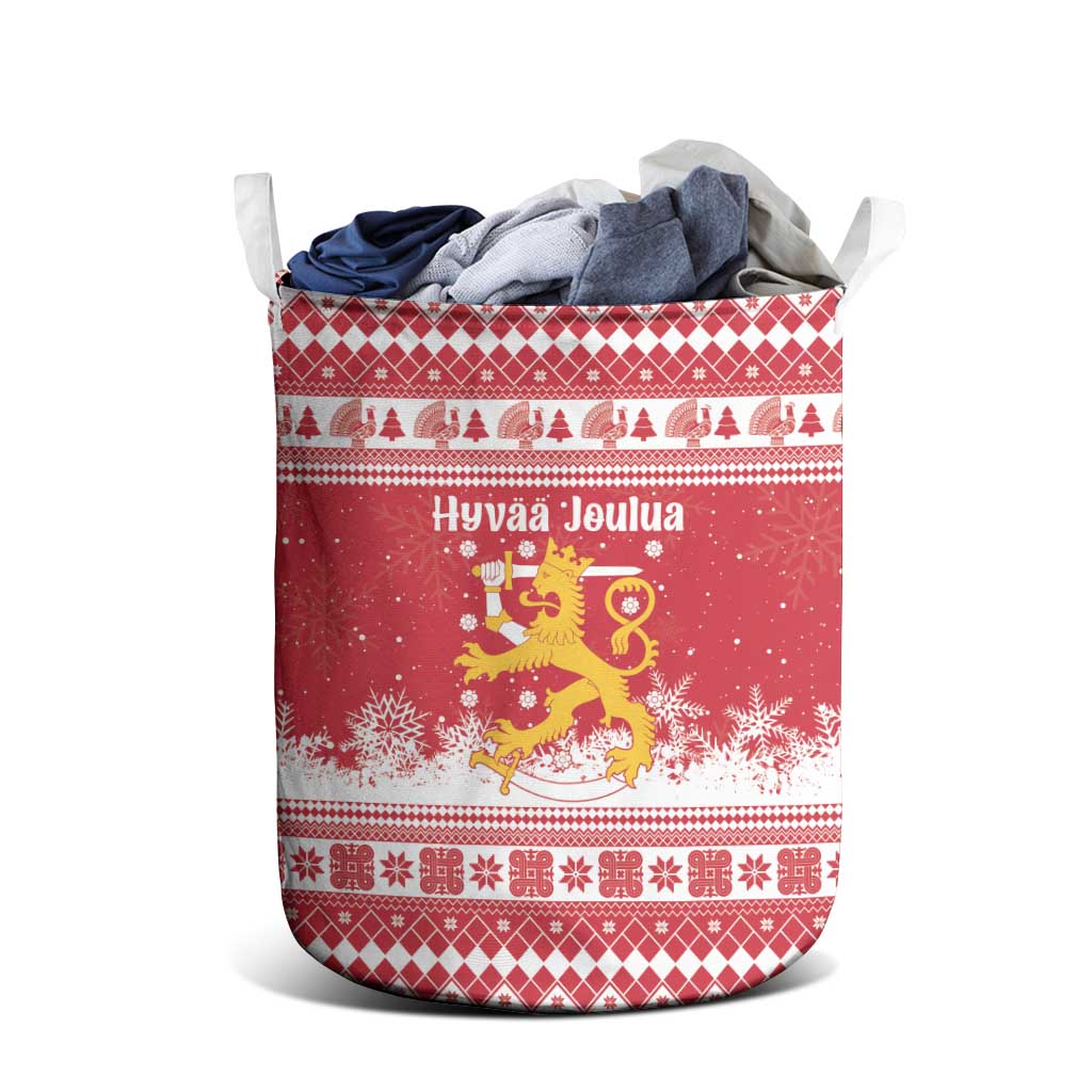 Finland Christmas Hannunvaakuna Laundry Basket Hyvaa Joulua Nordic Snow Lion Red Version - Wonder Print Shop