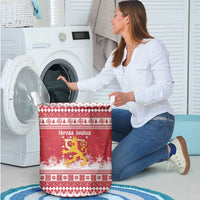 Finland Christmas Hannunvaakuna Laundry Basket Hyvaa Joulua Nordic Snow Lion Red Version - Wonder Print Shop