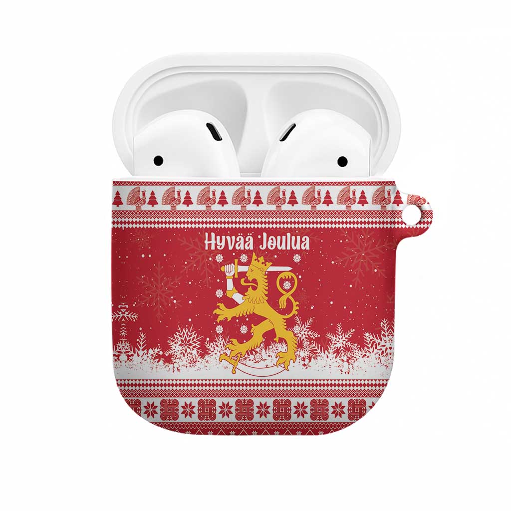 Finland Christmas Hannunvaakuna AirPods Case Hyvaa Joulua Nordic Snow Lion Red Version - Wonder Print Shop