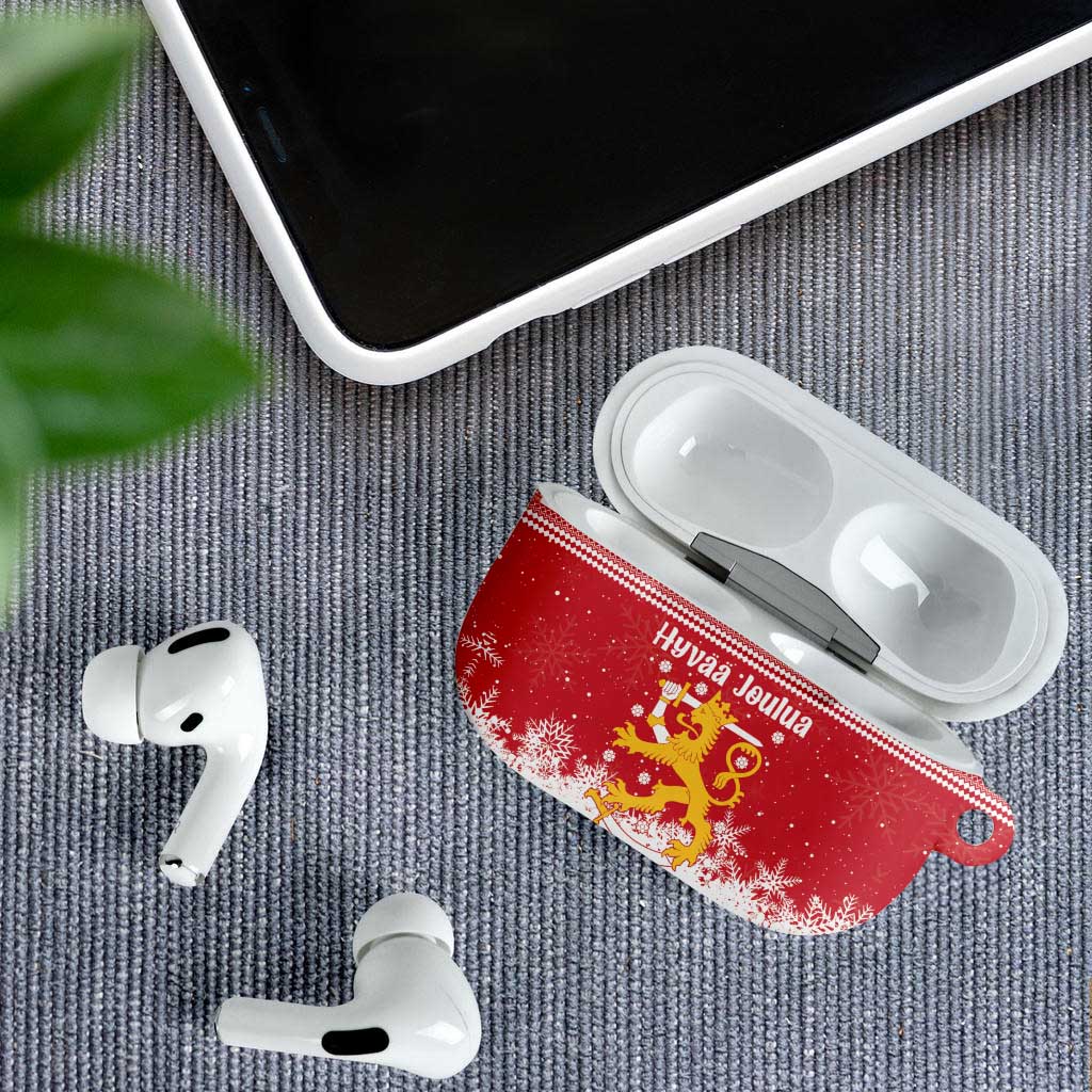 Finland Christmas Hannunvaakuna AirPods Case Hyvaa Joulua Nordic Snow Lion Red Version - Wonder Print Shop