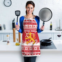Finland Christmas Hannunvaakuna Apron Hyvaa Joulua Nordic Snow Lion Red Version - Wonder Print Shop