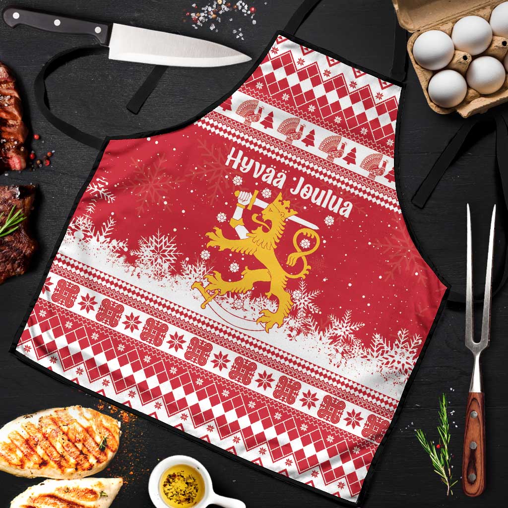 Finland Christmas Hannunvaakuna Apron Hyvaa Joulua Nordic Snow Lion Red Version - Wonder Print Shop