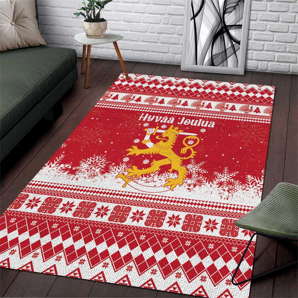 Finland Christmas Hannunvaakuna Area Rug Hyvaa Joulua Nordic Snow Lion Red Version - Wonder Print Shop