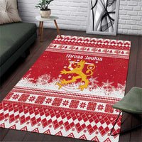 Finland Christmas Hannunvaakuna Area Rug Hyvaa Joulua Nordic Snow Lion Red Version - Wonder Print Shop