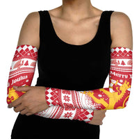 Finland Christmas Hannunvaakuna Arm Sleeves Hyvaa Joulua Nordic Snow Lion Red Version - Wonder Print Shop