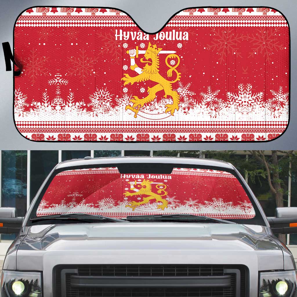Finland Christmas Hannunvaakuna Auto Sun Shade Hyvaa Joulua Nordic Snow Lion Red Version - Wonder Print Shop