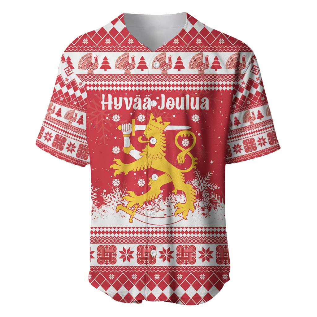 Finland Christmas Hannunvaakuna Baseball Jersey Hyvaa Joulua Nordic Snow Lion Red Version - Wonder Print Shop