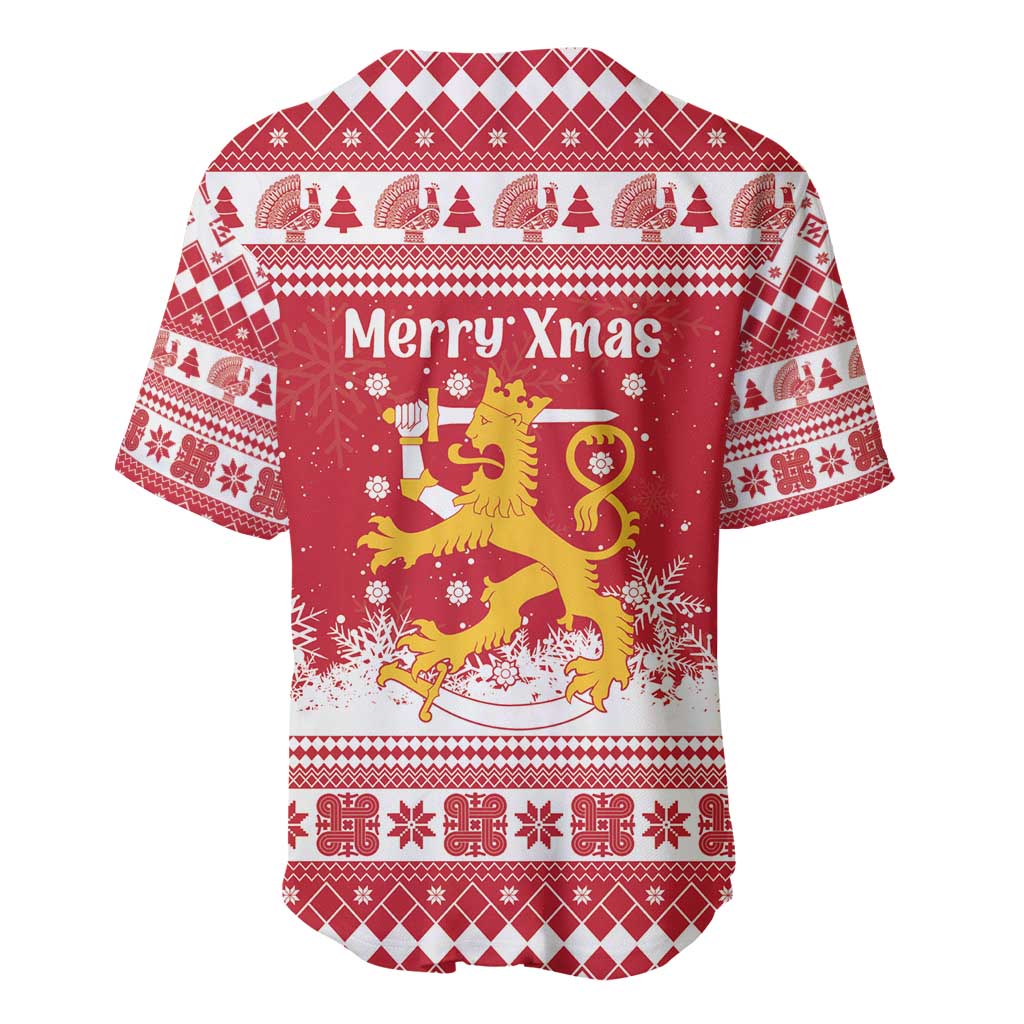 Finland Christmas Hannunvaakuna Baseball Jersey Hyvaa Joulua Nordic Snow Lion Red Version - Wonder Print Shop