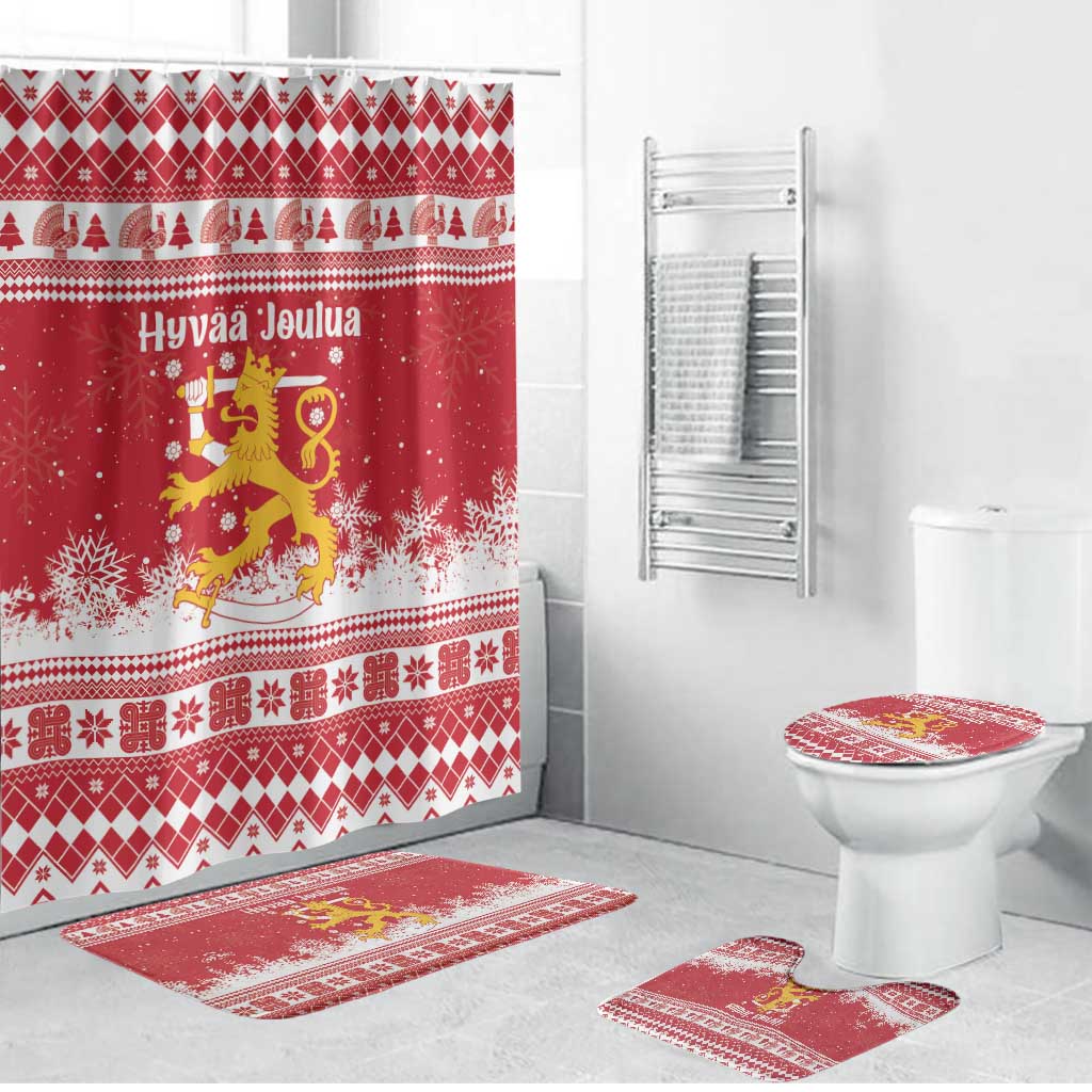 Finland Christmas Hannunvaakuna Bathroom Set Hyvaa Joulua Nordic Snow Lion Red Version - Wonder Print Shop