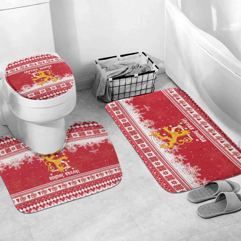 Finland Christmas Hannunvaakuna Bathroom Set Hyvaa Joulua Nordic Snow Lion Red Version - Wonder Print Shop