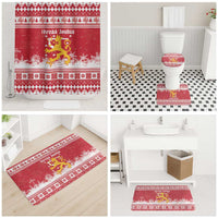 Finland Christmas Hannunvaakuna Bathroom Set Hyvaa Joulua Nordic Snow Lion Red Version - Wonder Print Shop