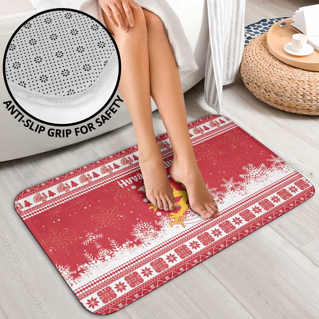 Finland Christmas Hannunvaakuna Bathroom Set Hyvaa Joulua Nordic Snow Lion Red Version - Wonder Print Shop