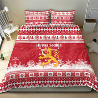 Finland Christmas Hannunvaakuna Bedding Set Hyvaa Joulua Nordic Snow Lion Red Version - Wonder Print Shop