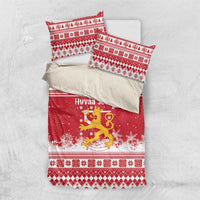Finland Christmas Hannunvaakuna Bedding Set Hyvaa Joulua Nordic Snow Lion Red Version - Wonder Print Shop