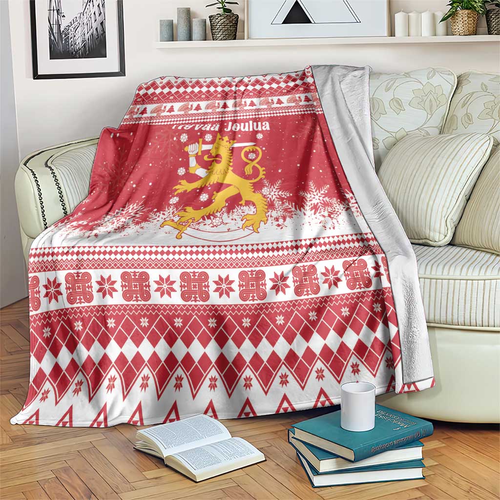Finland Christmas Hannunvaakuna Blanket Hyvaa Joulua Nordic Snow Lion Red Version - Wonder Print Shop