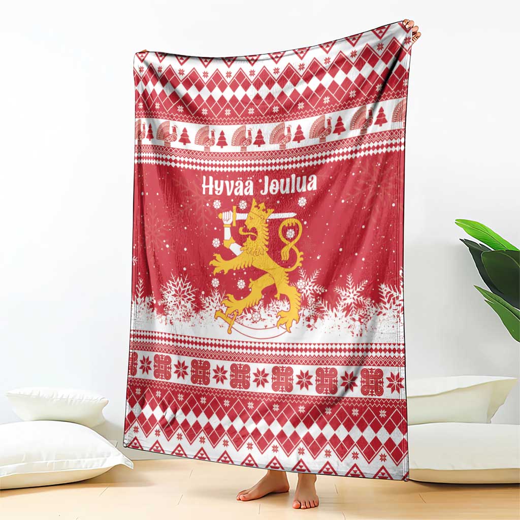 Finland Christmas Hannunvaakuna Blanket Hyvaa Joulua Nordic Snow Lion Red Version - Wonder Print Shop