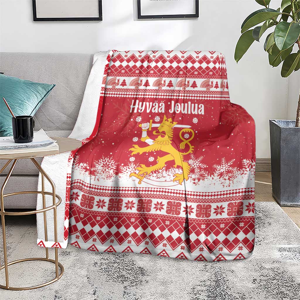 Finland Christmas Hannunvaakuna Blanket Hyvaa Joulua Nordic Snow Lion Red Version - Wonder Print Shop
