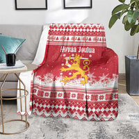 Finland Christmas Hannunvaakuna Blanket Hyvaa Joulua Nordic Snow Lion Red Version - Wonder Print Shop