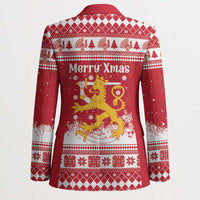 Finland Christmas Hannunvaakuna Blazer Hyvaa Joulua Nordic Snow Lion Red Version - Wonder Print Shop